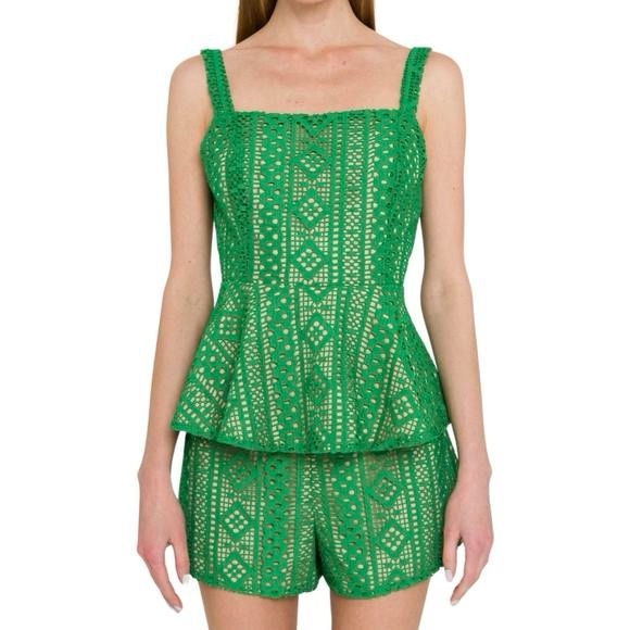 Endless Rose Other - Endless Rose Green Lace Peplum Tank & Shorts Set